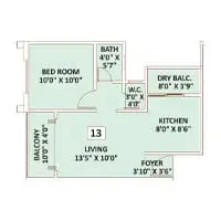Jefro Kingstown Charholi 1 BHK Floor Plan Image